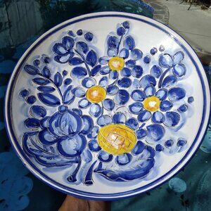 DIPINTO A Mano Firenze Italy Hand Painted Blue & Yellow Fruit Ceramic Wall Hangi